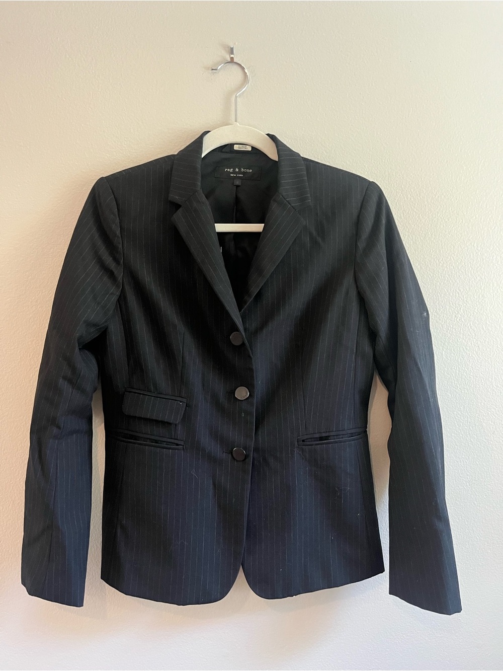 Rag & Bone New York Black Pinstripe Wool Blazer Jacket Size 6